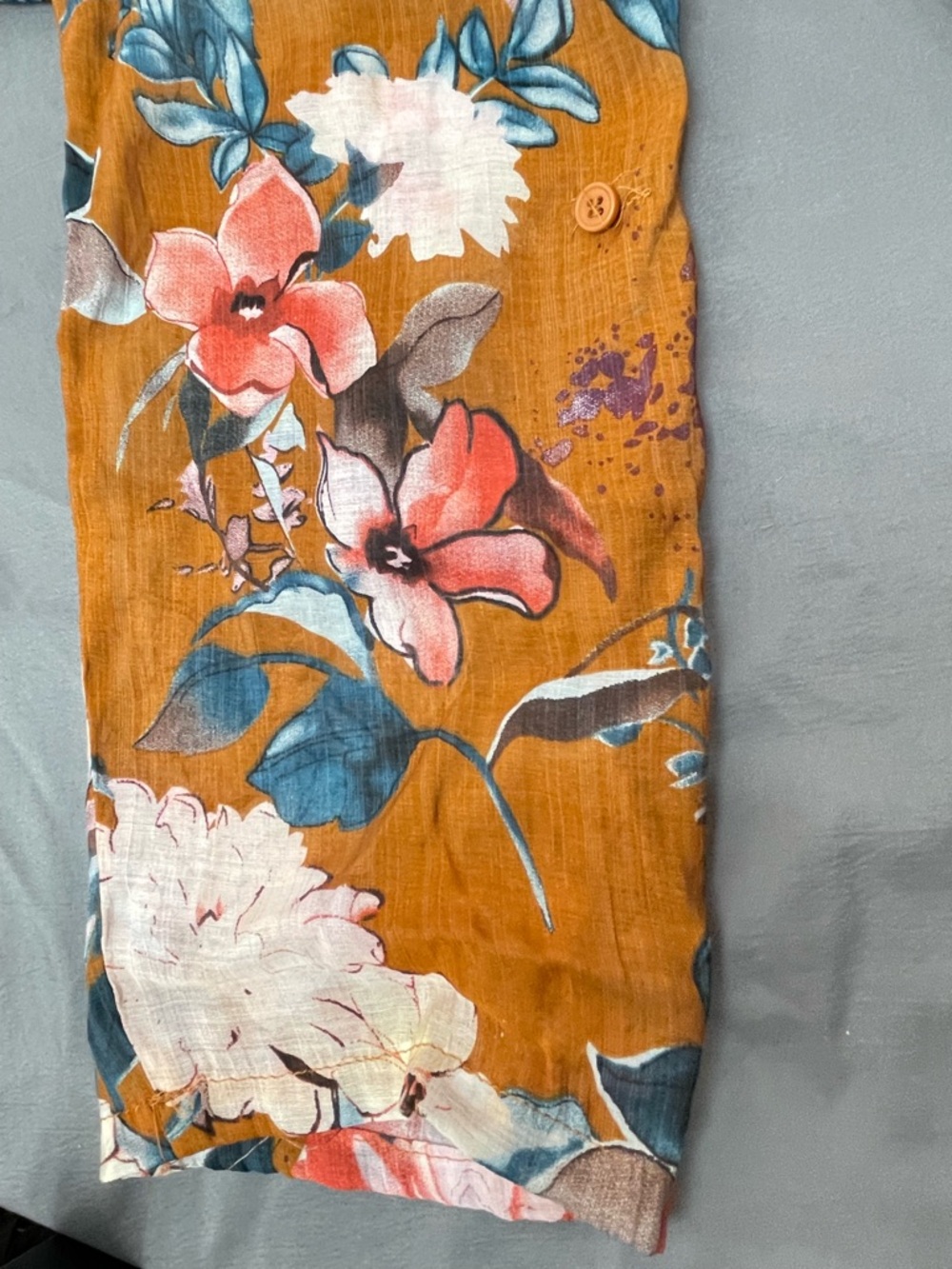 Umgee Ladies Size XL Brown Semi Sheer Rolled Tab Sleeve Floral Button Up Blouse - Picture 7 of 7